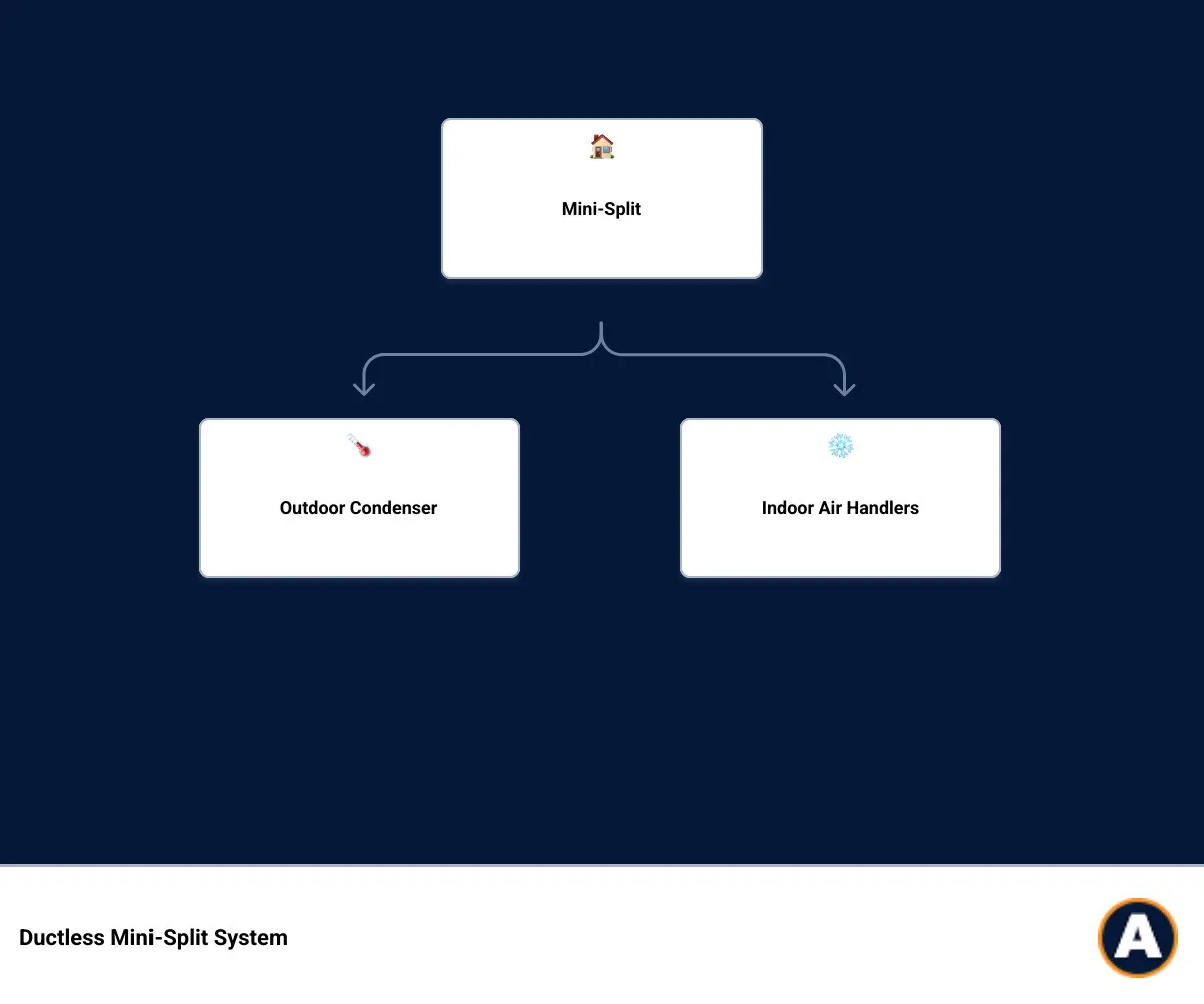 infographic showing components of a ductless mini-split system including outdoor compressor and indoor air handler - best