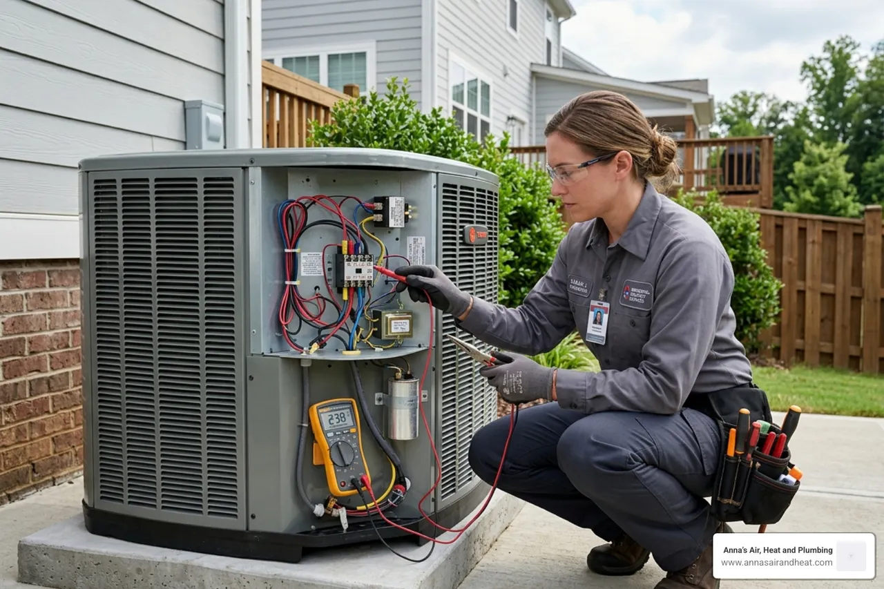 Technician inspecting electrical components in a modern HVAC unit - how to prevent hvac emergencies with maintenance